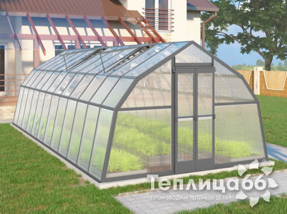 Теплица Рада Таймыр из поликарбоната, 3,5x8 метров, графитовая